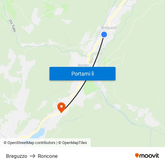 Breguzzo to Roncone map