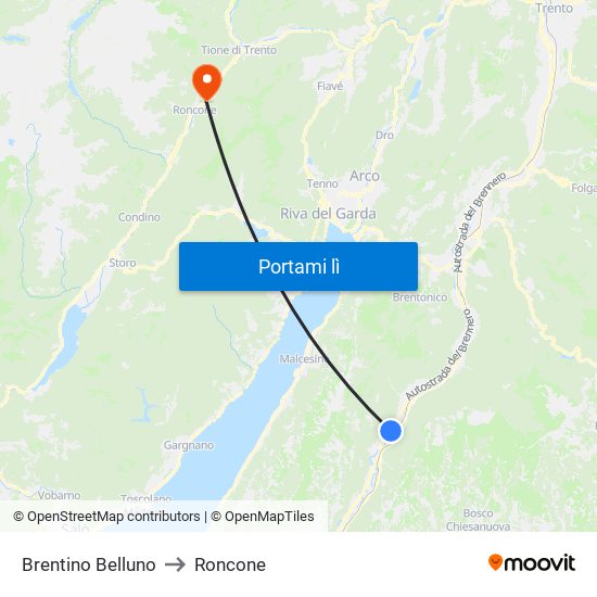 Brentino Belluno to Roncone map