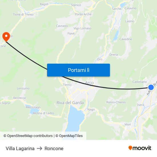 Villa Lagarina to Roncone map