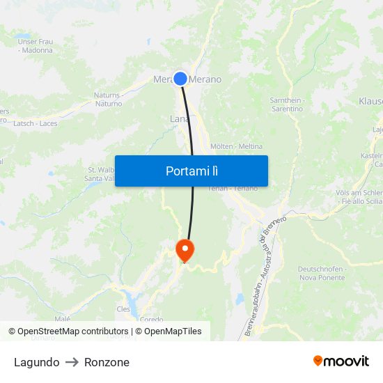 Lagundo to Ronzone map