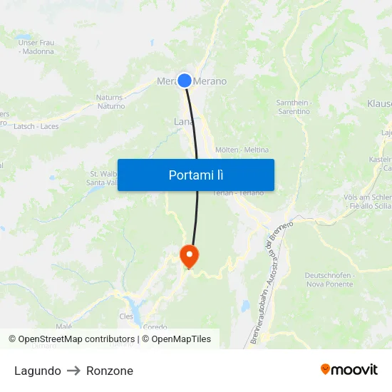 Lagundo to Ronzone map