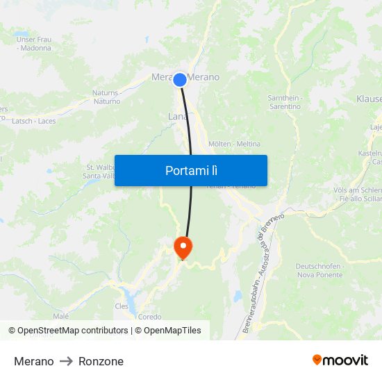 Merano to Ronzone map