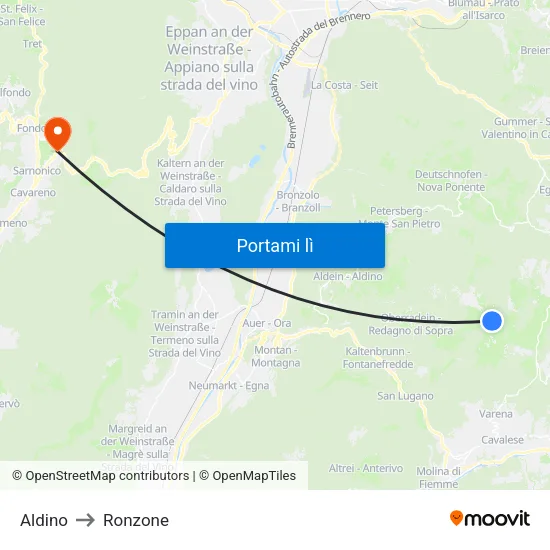 Aldino to Ronzone map