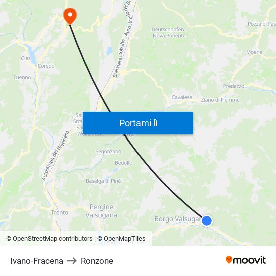 Ivano-Fracena to Ronzone map