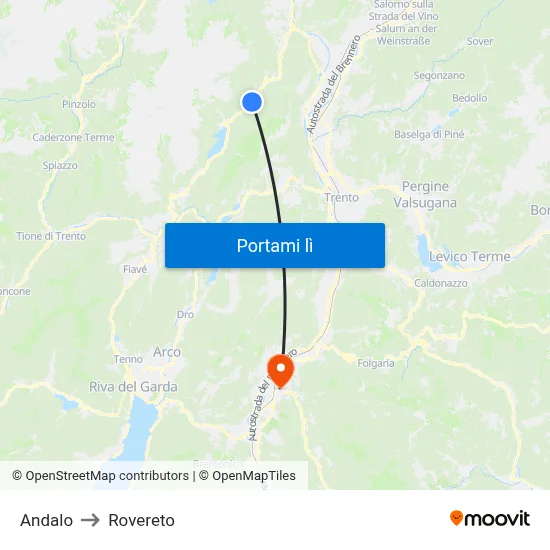 Andalo to Rovereto map