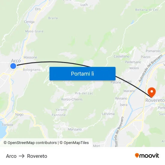 Arco to Rovereto map
