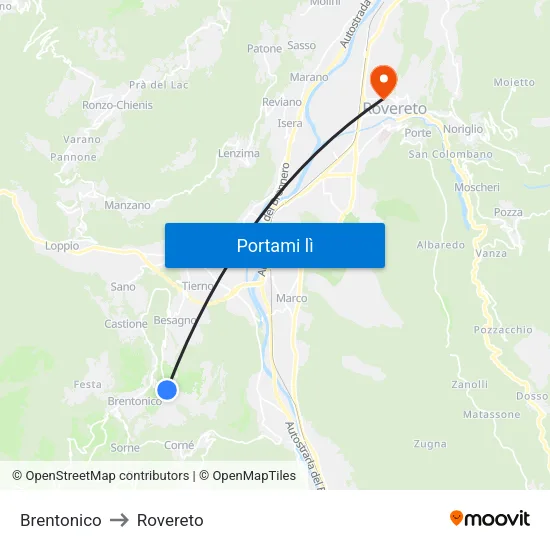 Brentonico to Rovereto map