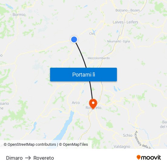 Dimaro to Rovereto map