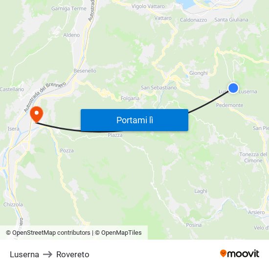 Luserna to Rovereto map