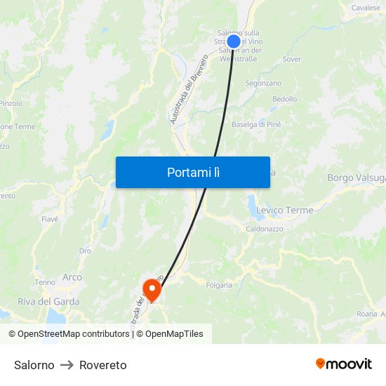 Salorno to Rovereto map