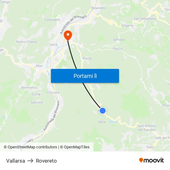 Vallarsa to Rovereto map