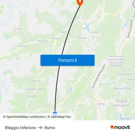 Bleggio Inferiore to Rumo map