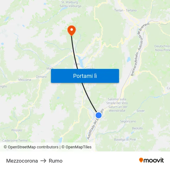 Mezzocorona to Rumo map