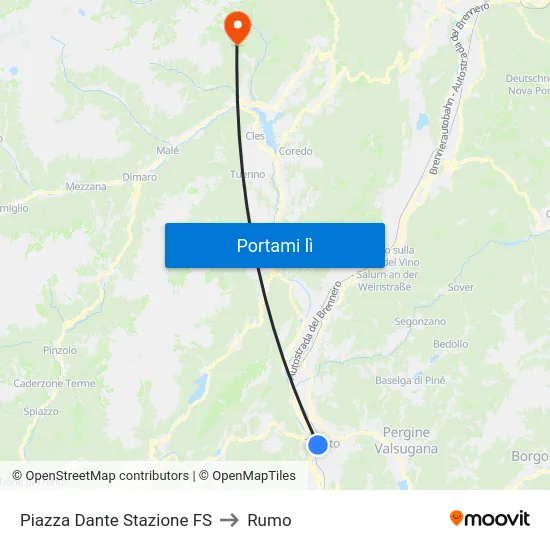 Piazza Dante Stazione FS to Rumo map
