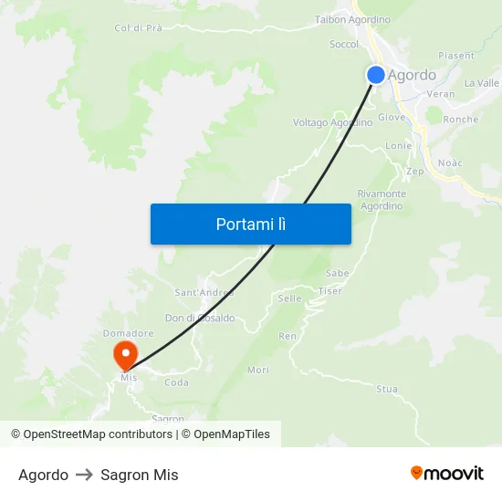Agordo to Sagron Mis map