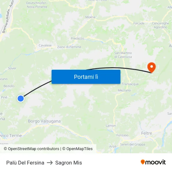 Palù Del Fersina to Sagron Mis map