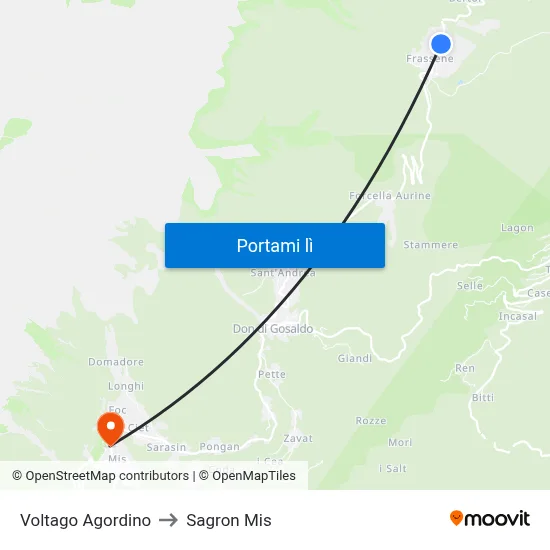 Voltago Agordino to Sagron Mis map
