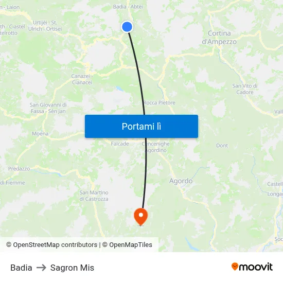 Badia to Sagron Mis map