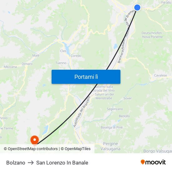 Bolzano to San Lorenzo In Banale map