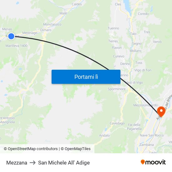 Mezzana to San Michele All' Adige map