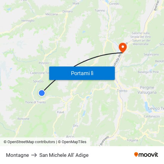 Montagne to San Michele All' Adige map