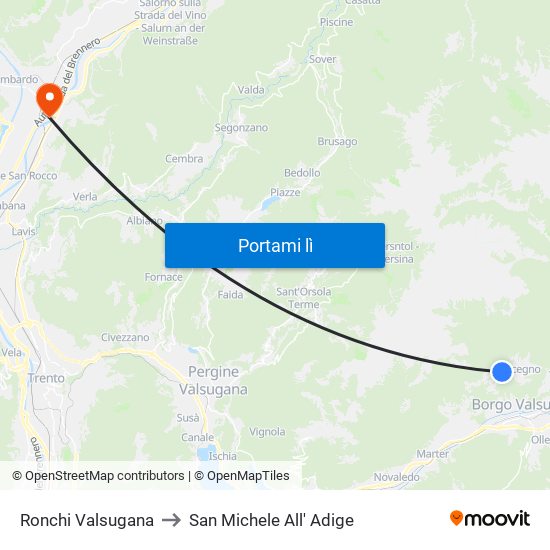 Ronchi Valsugana to San Michele All' Adige map