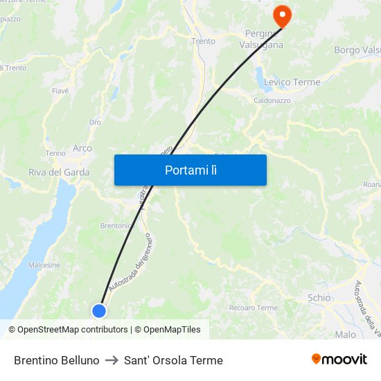 Brentino Belluno to Sant' Orsola Terme map