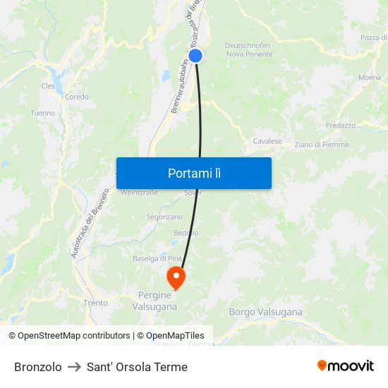 Bronzolo to Sant' Orsola Terme map