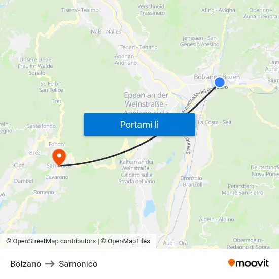 Bolzano to Sarnonico map