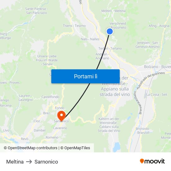 Meltina to Sarnonico map