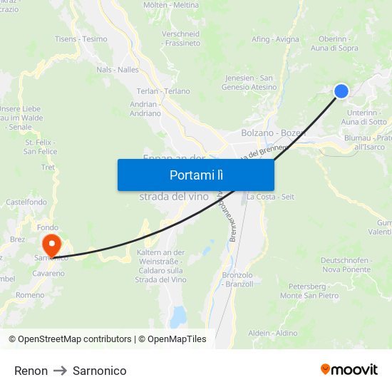 Renon to Sarnonico map
