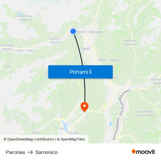 Parcines to Sarnonico map