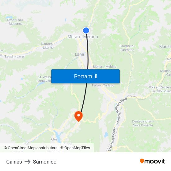 Caines to Sarnonico map