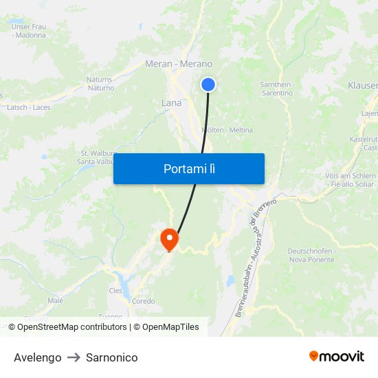 Avelengo to Sarnonico map