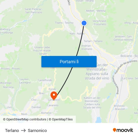 Terlano to Sarnonico map