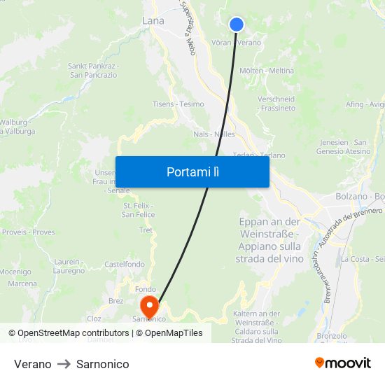 Verano to Sarnonico map