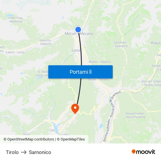 Tirolo to Sarnonico map