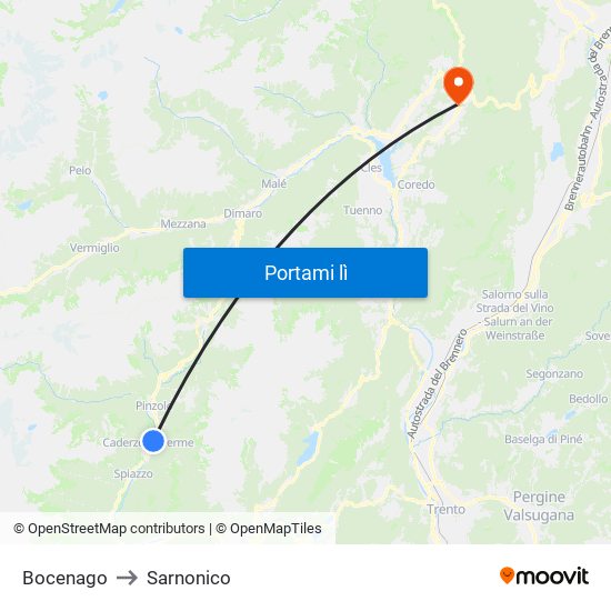 Bocenago to Sarnonico map