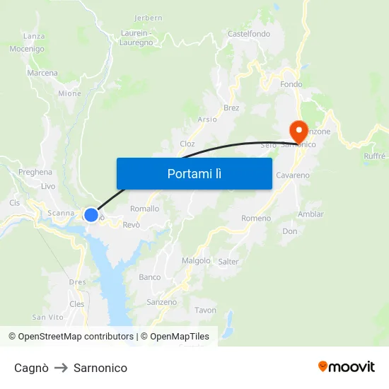 Cagnò to Sarnonico map