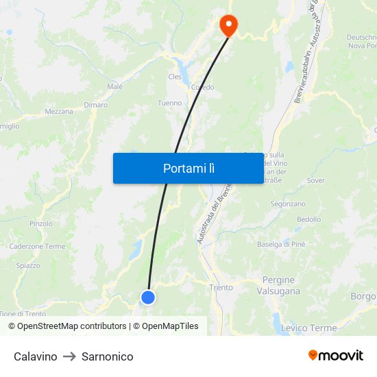 Calavino to Sarnonico map