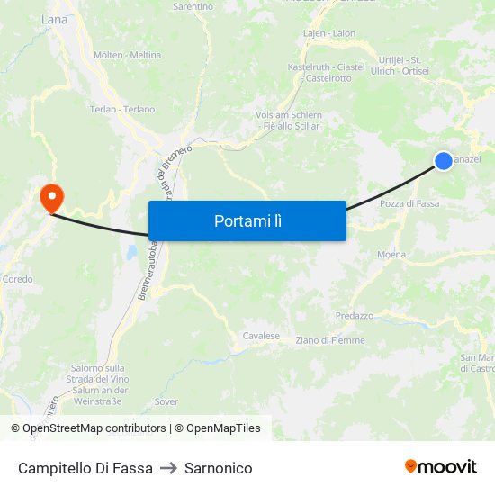 Campitello Di Fassa to Sarnonico map