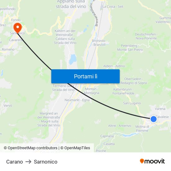 Carano to Sarnonico map