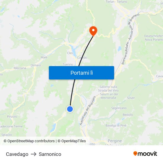 Cavedago to Sarnonico map