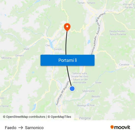 Faedo to Sarnonico map