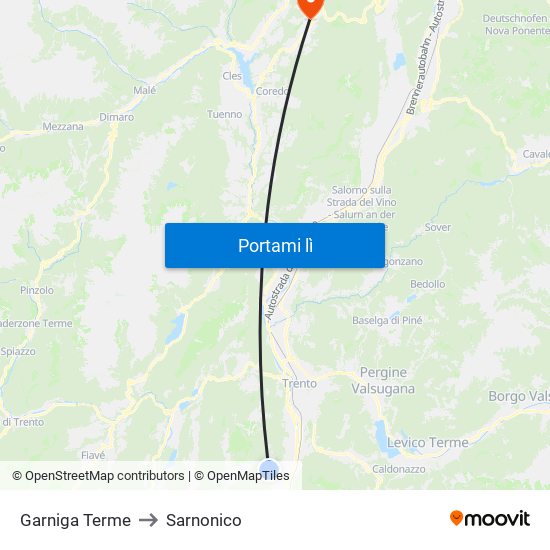 Garniga Terme to Sarnonico map