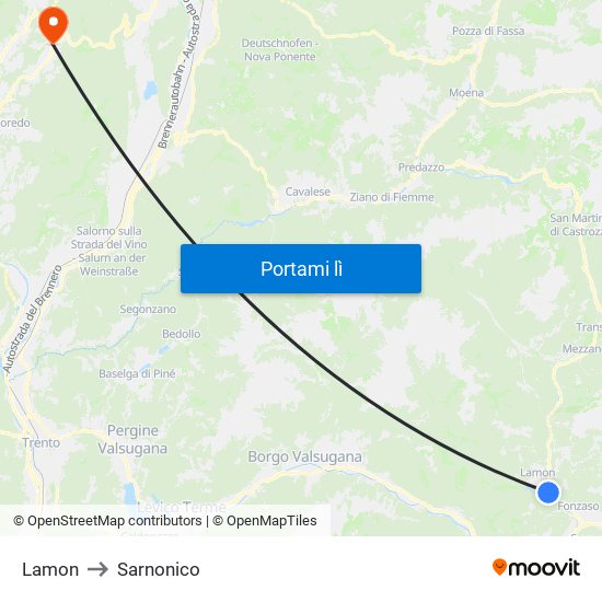 Lamon to Sarnonico map