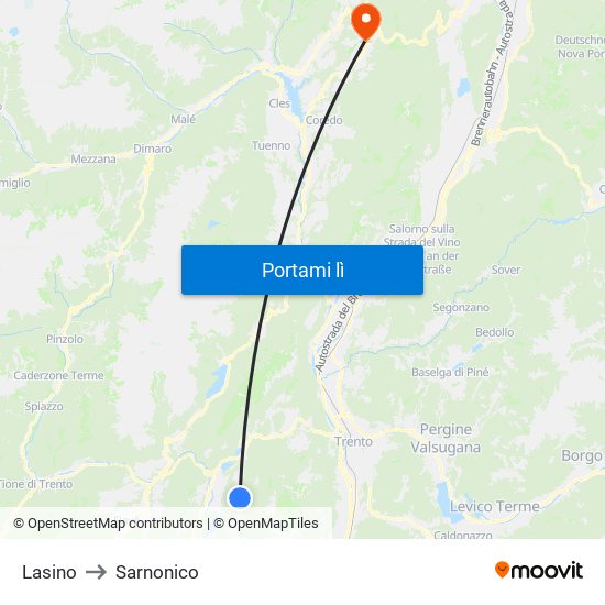 Lasino to Sarnonico map