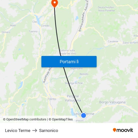 Levico Terme to Sarnonico map