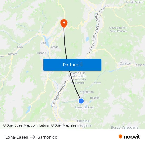 Lona-Lases to Sarnonico map