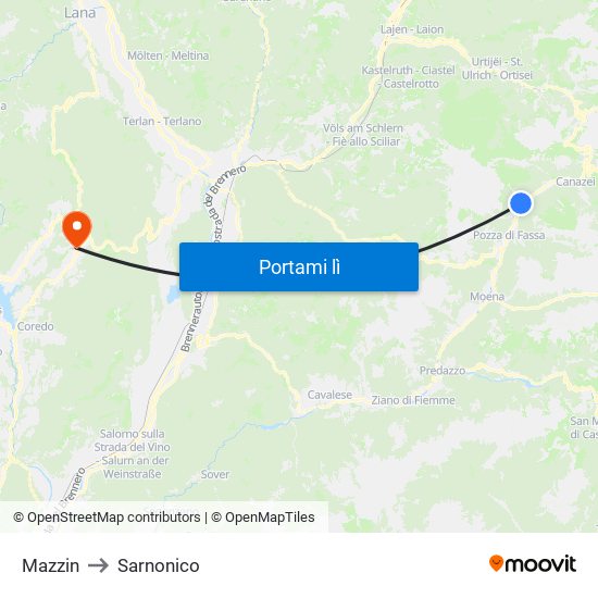 Mazzin to Sarnonico map